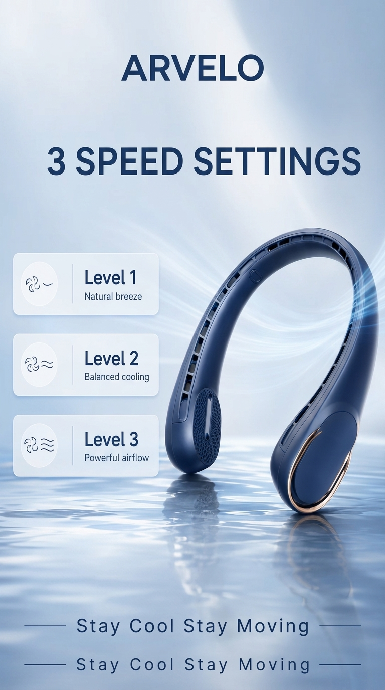 Arvelo's Portable Neck Fan Rechargeable 4000m AH Wearable Neck Fan, Personal Cooling, Hands Free Fan with 3 speeds for Travel