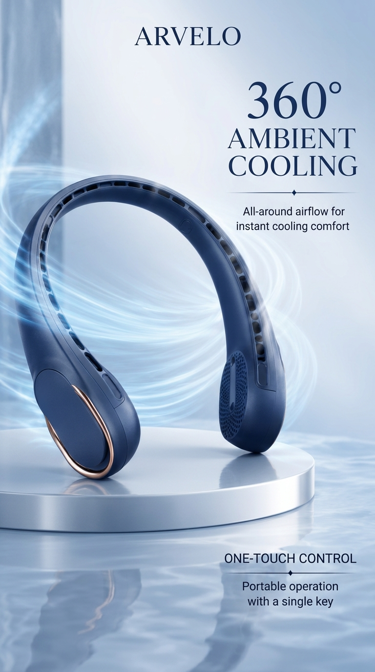 Arvelo's Portable Neck Fan Rechargeable 4000m AH Wearable Neck Fan, Personal Cooling, Hands Free Fan with 3 speeds for Travel